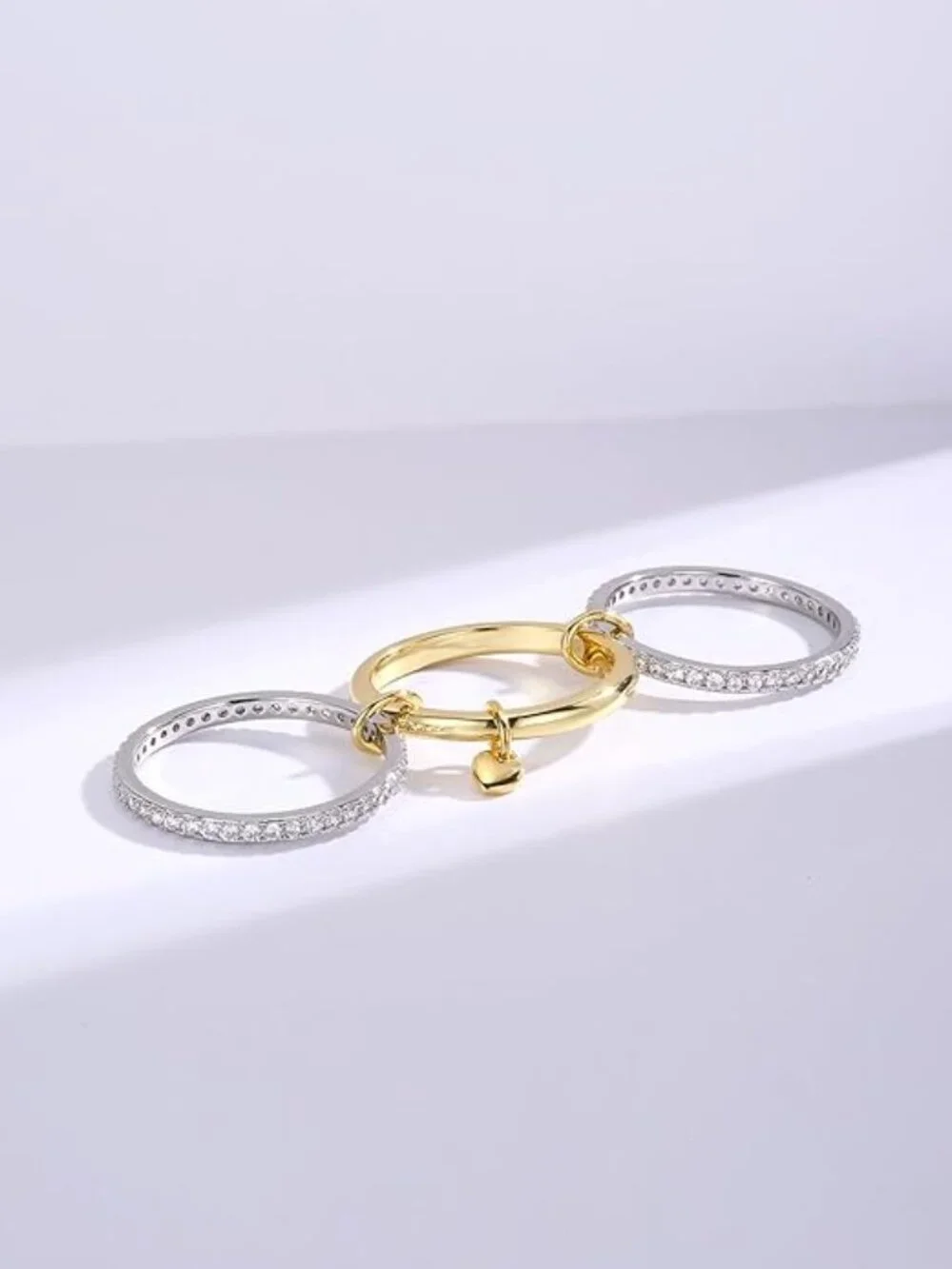 NWT! Sterling Silver Womens Stackable Rings with CZ's - 14K Gold-Plated - Size 7